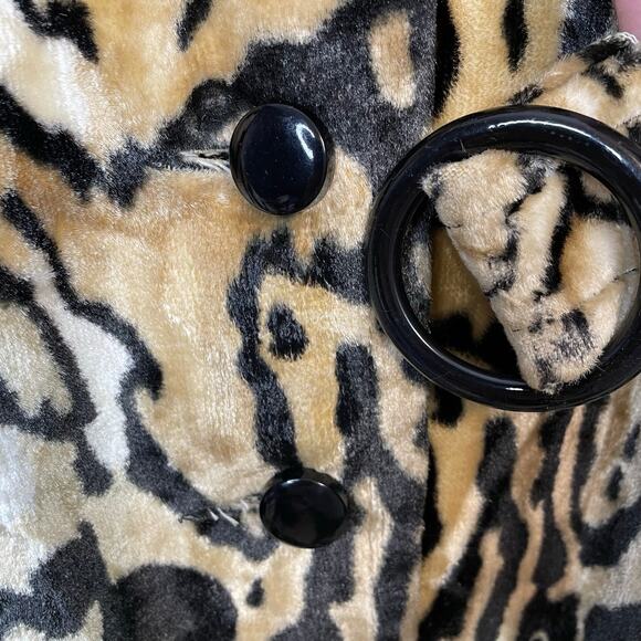 Vintage 60s 70s Glenbrooke Mod Velvet Faux Fur Leopard Ocelot Belted Jacket Coat - Picture 7 of 16